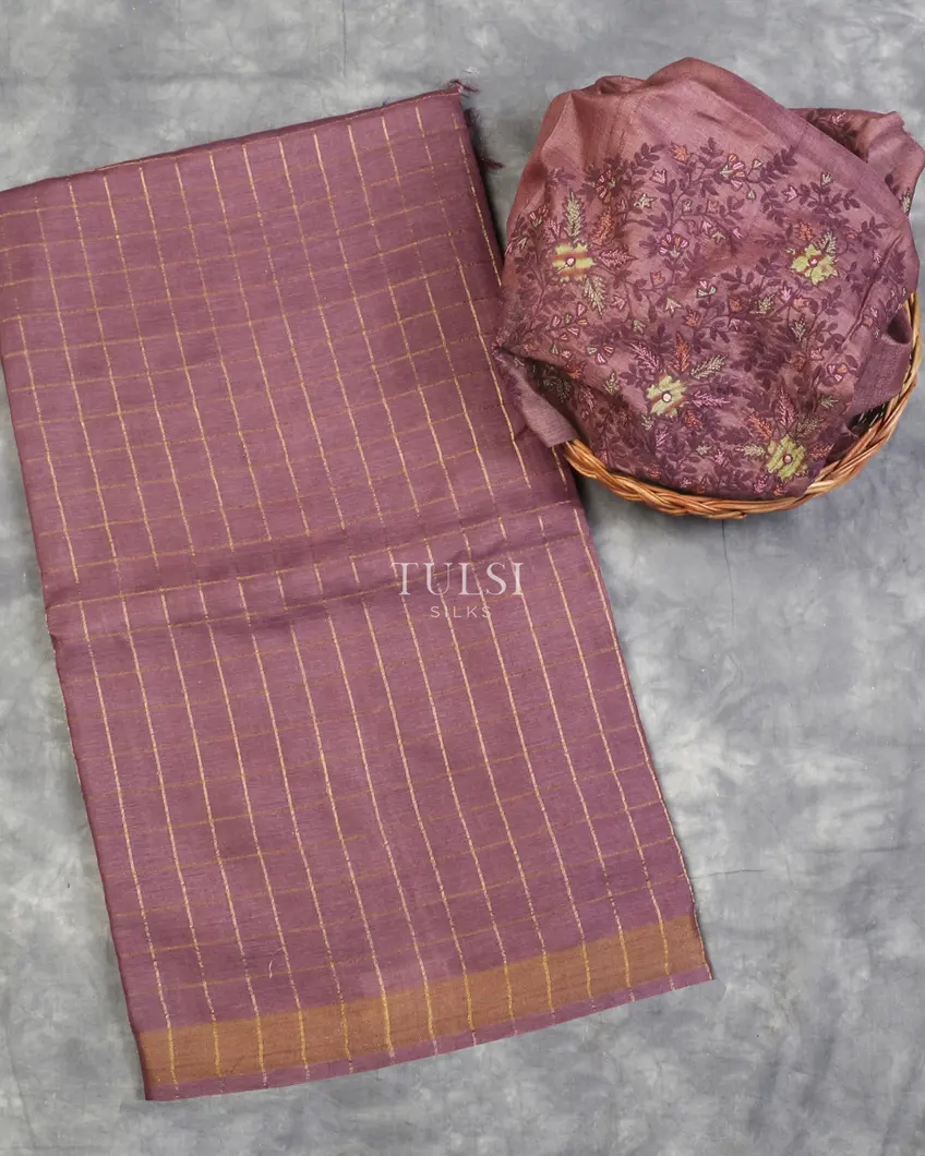 Mauve Pink Woven Tussar Saree T578817-image