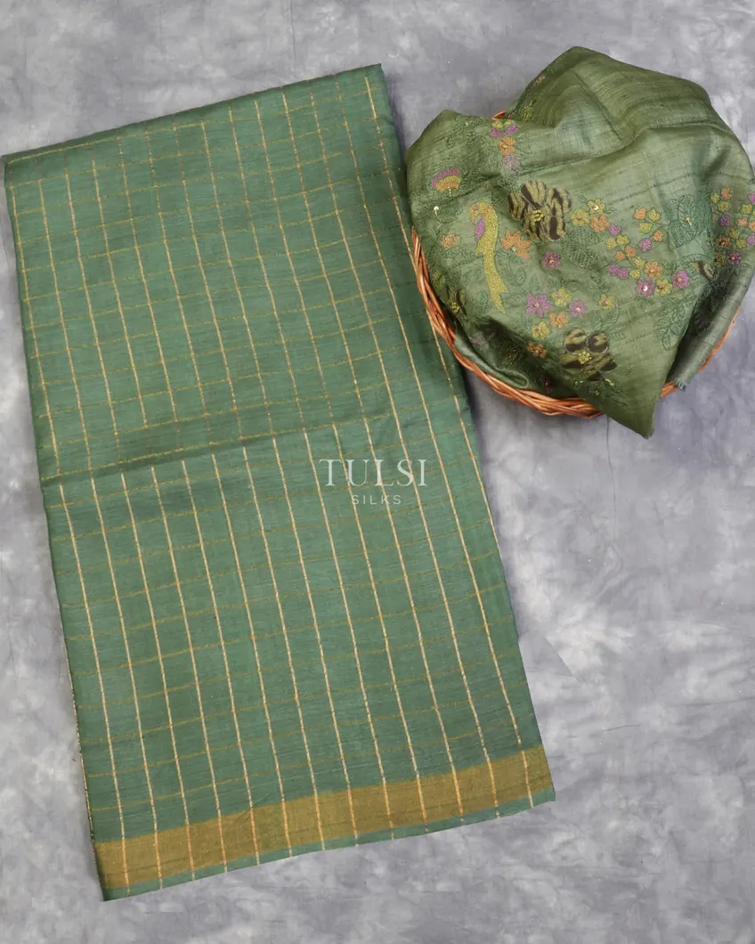 Green Woven Tussar Saree T578812-image