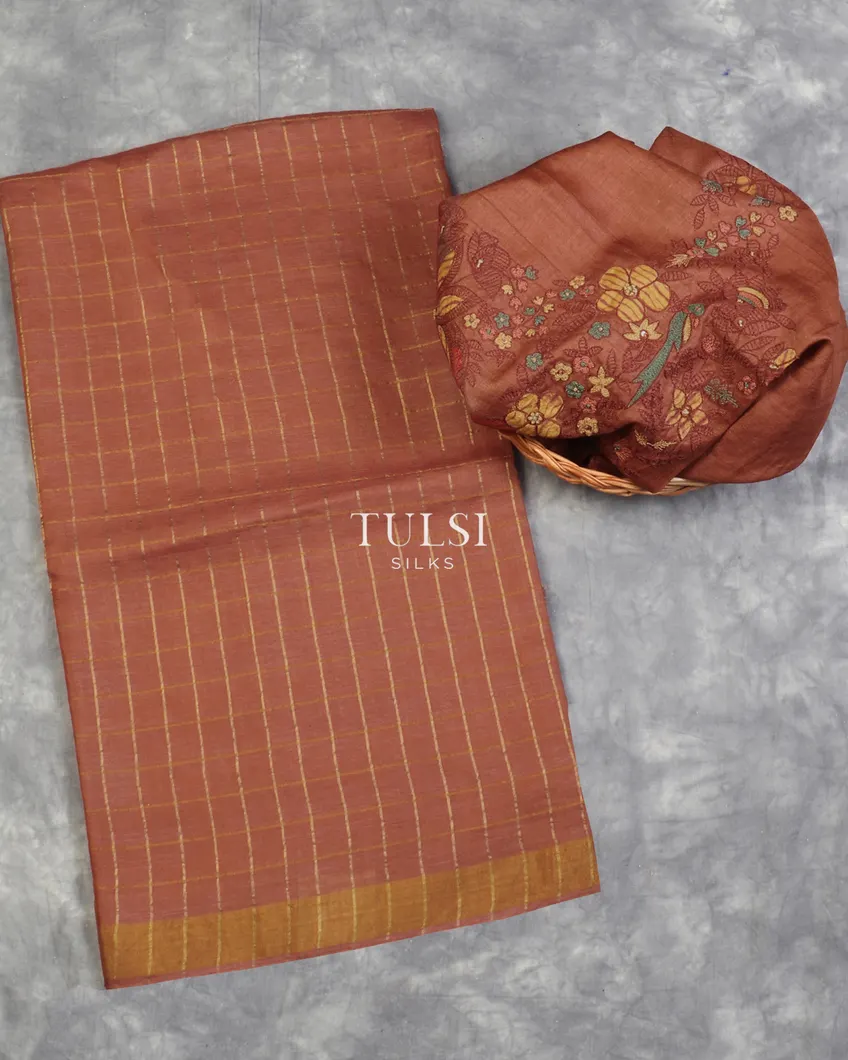 Rust Woven Tussar Saree T578815-image