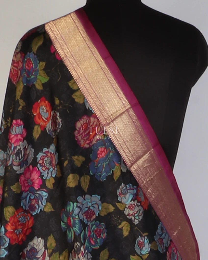 Black Printed Kanjivaram Silk Dupatta T370058-image