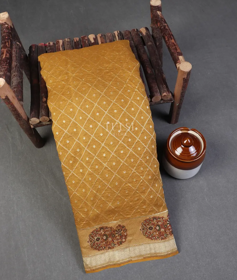 Mustard Yellow Tussar Georgette Saree with Bandhani Pallu And Blouse T570165-image