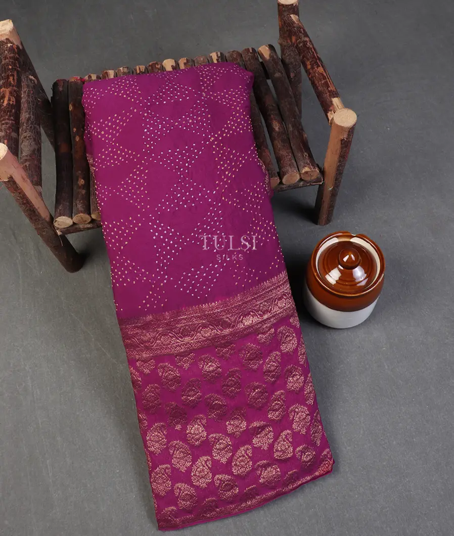 Purple Bandhani Crepe Silk Saree T582504-image