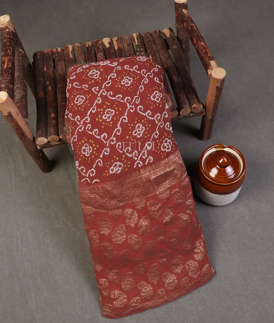 Maroon Bandhani Crepe Silk Saree T582506-image