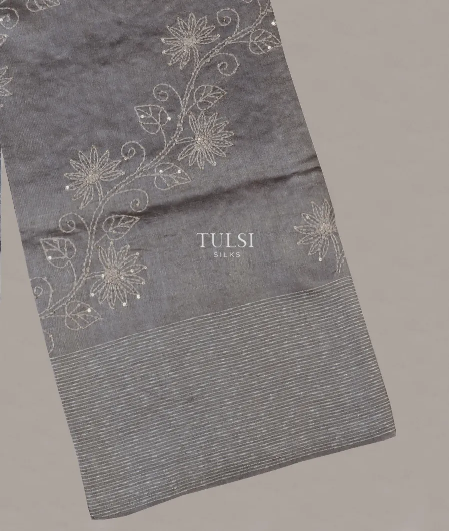 Grey Tussar Embroidery Saree T584045-image