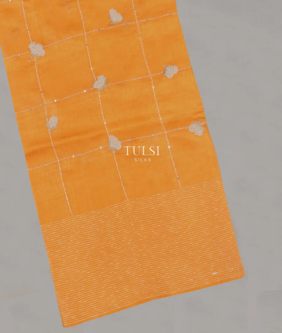 Yellow Tussar Embroidery Saree T584055-image
