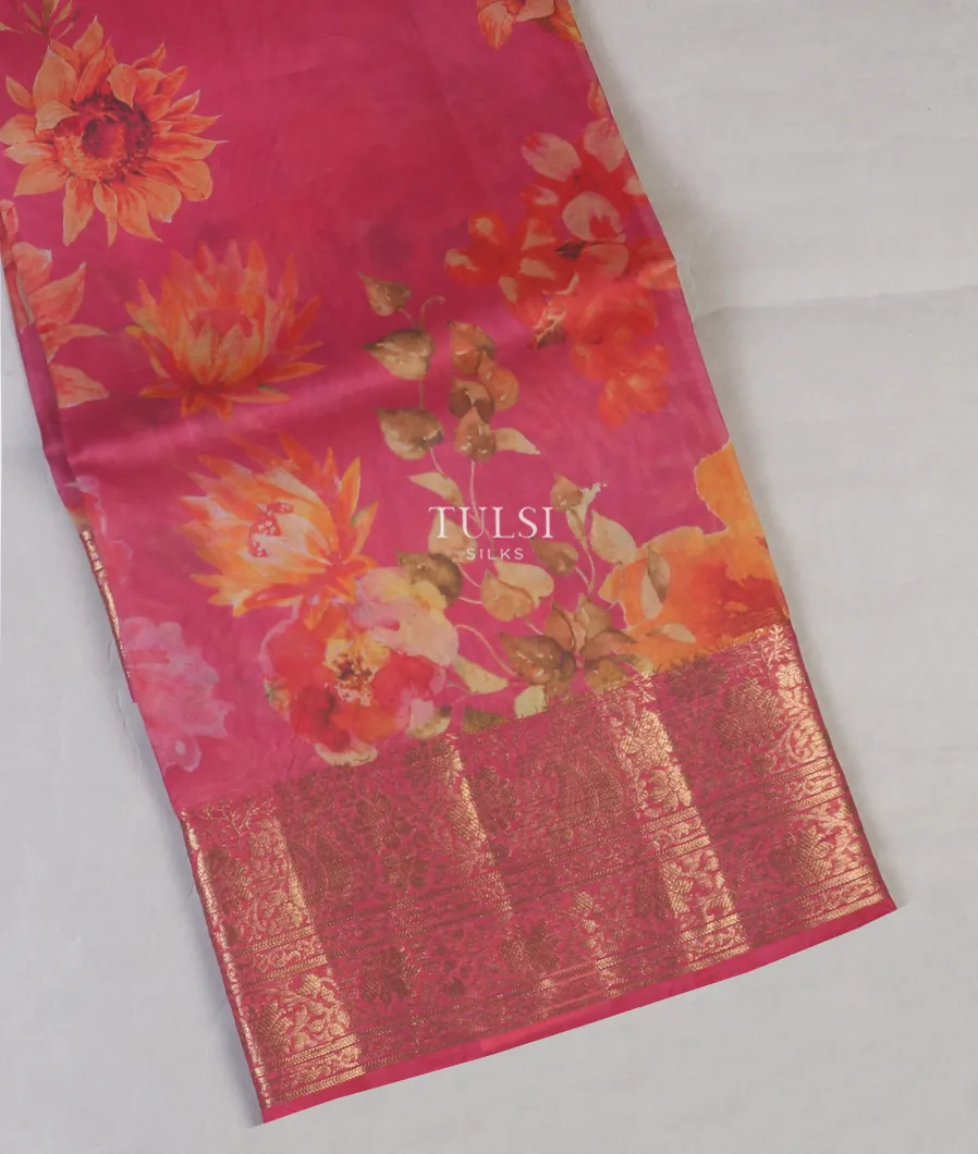 Pink Kora Organza Printed Saree T496108-1-image