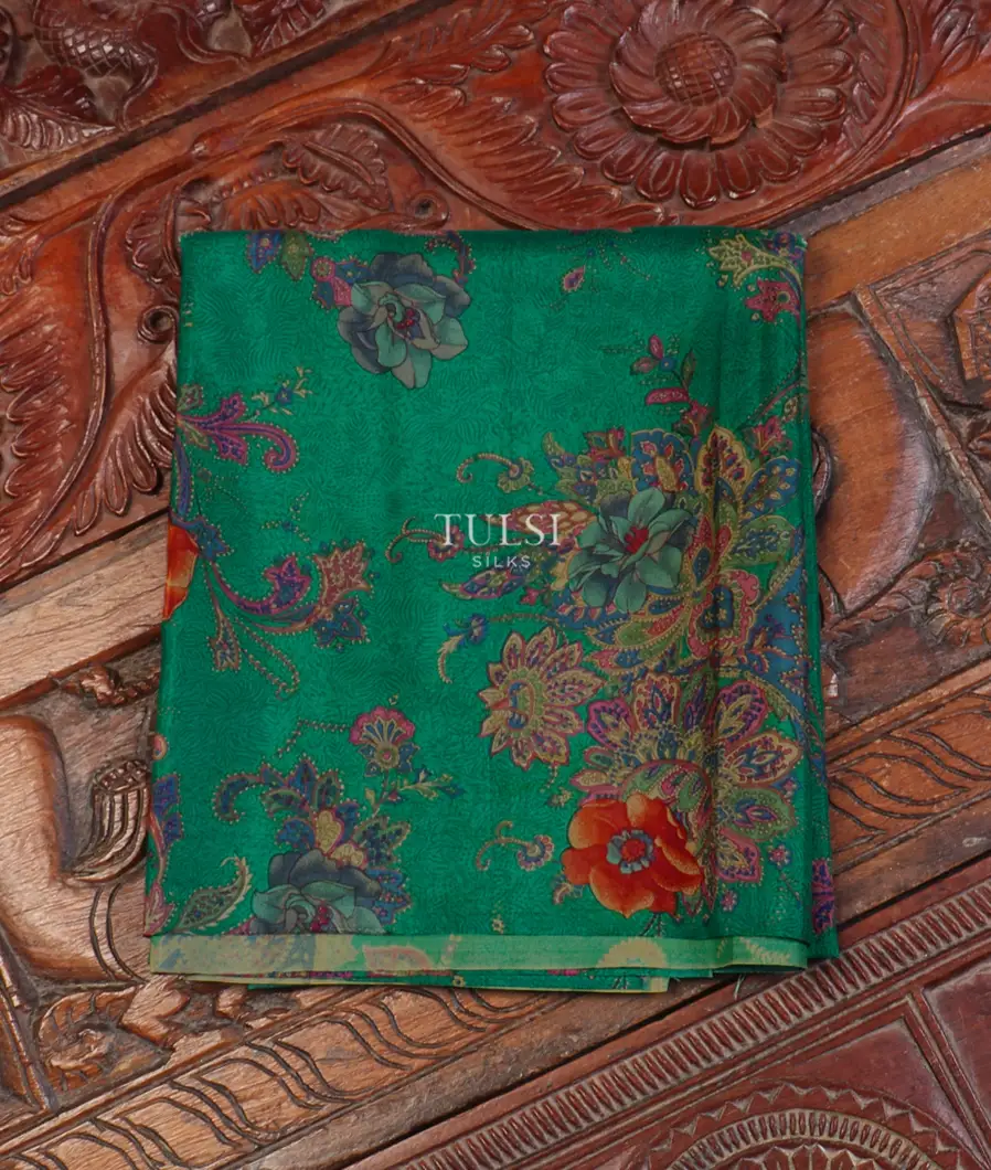 Green Hand Printed Kanjivaram Silk Blouse T421451-image