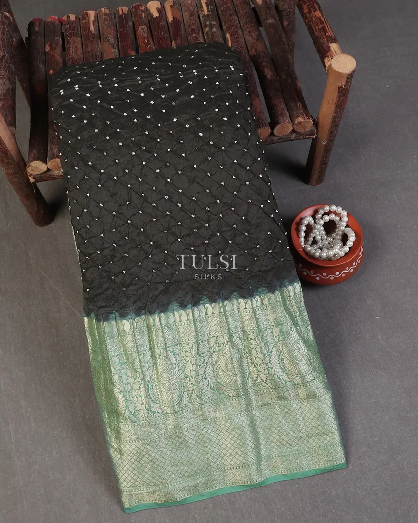 Black Bandhani Chaniya Silk Saree T569030-image