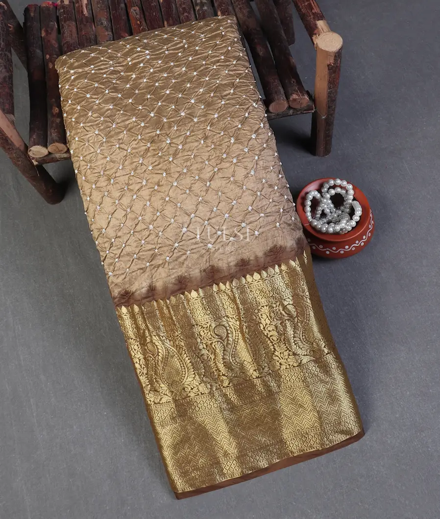 Beige Bandhani Chaniya Silk Saree T569022-image