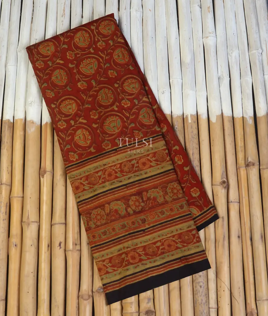Rust Ajrakh Silk Saree T568390-image