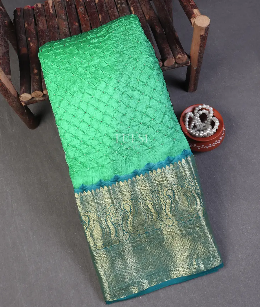 Green Bandhani Chaniya Silk Saree T569017-image