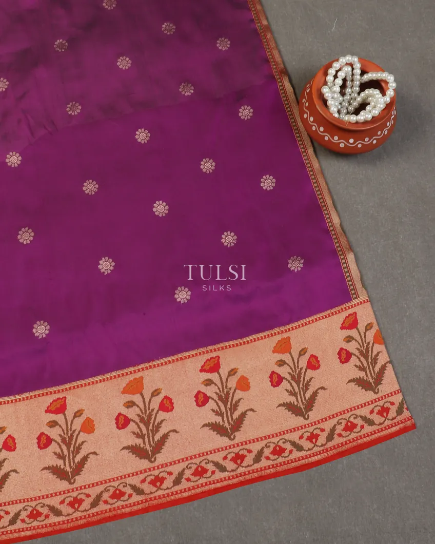 Purple Banaras Silk Saree With Paithani Border and Pallu T586519-image