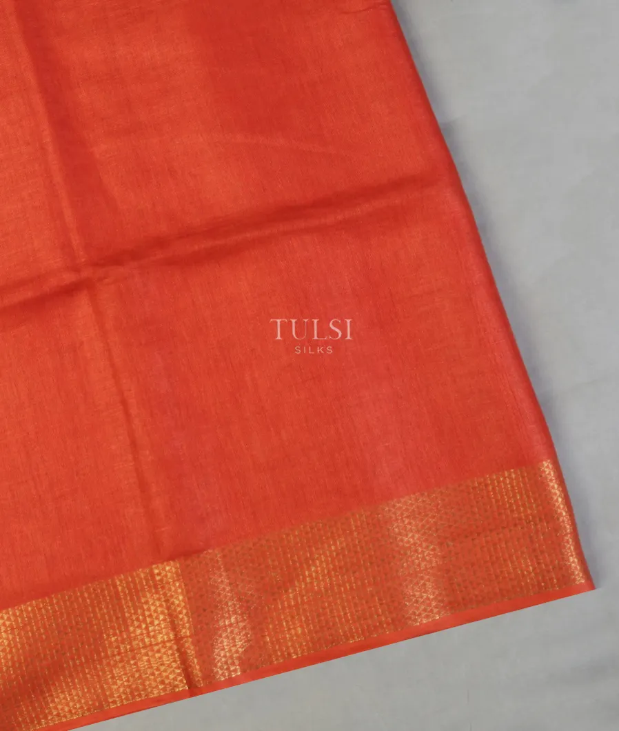 Orange Handwoven Linen Saree T585031-image