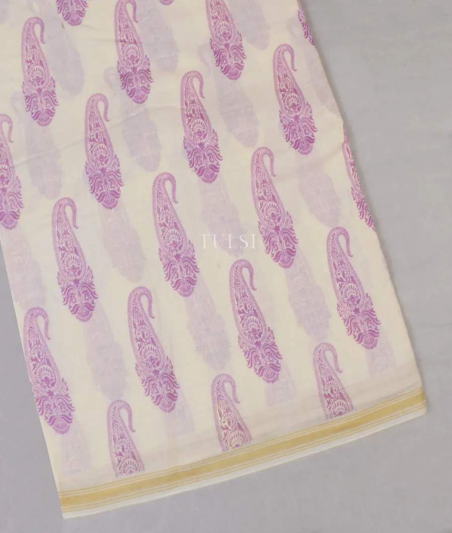 Off - White Soft Printed Cotton Saree T558984-image