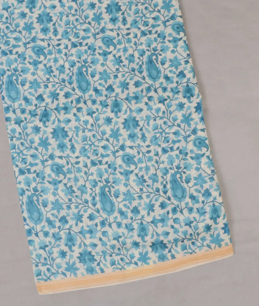 Off - White Soft Printed Cotton Saree T558970-1-image