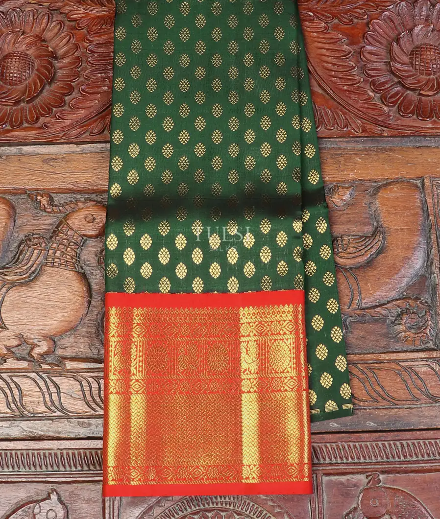 Bottle Green Kanjivaram Silk Kids Pavadai T581284-image