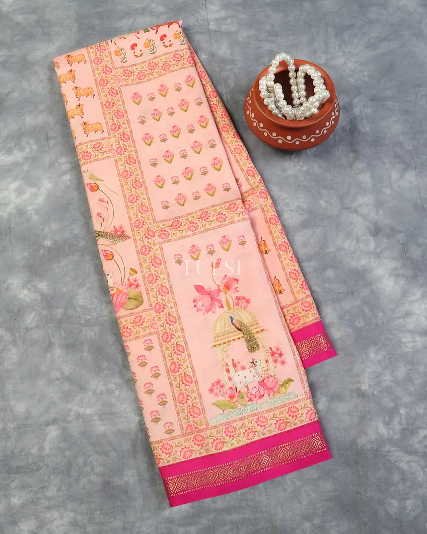 Pink Printed Soft Silk Saree T588659-image