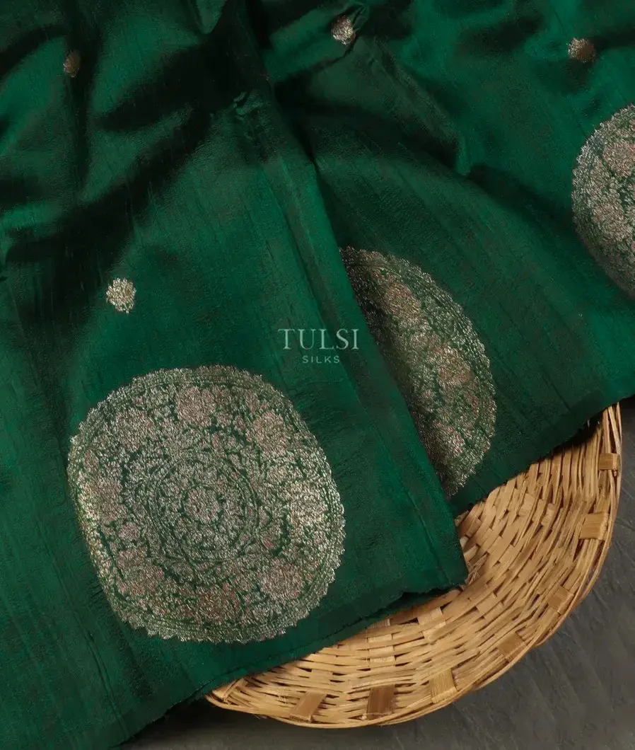 Bottle Green Banaras Tussar Saree T588343-image
