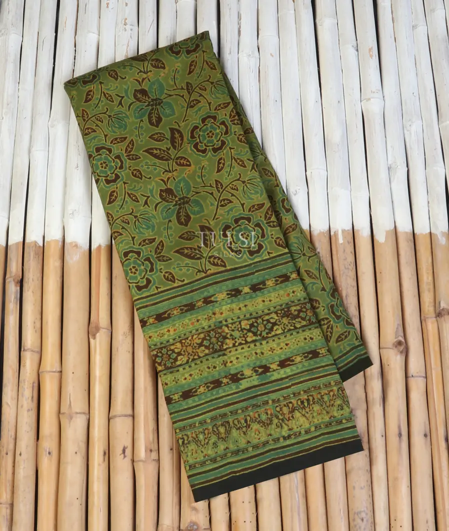 Green Ajrakh Silk Saree T569302-image