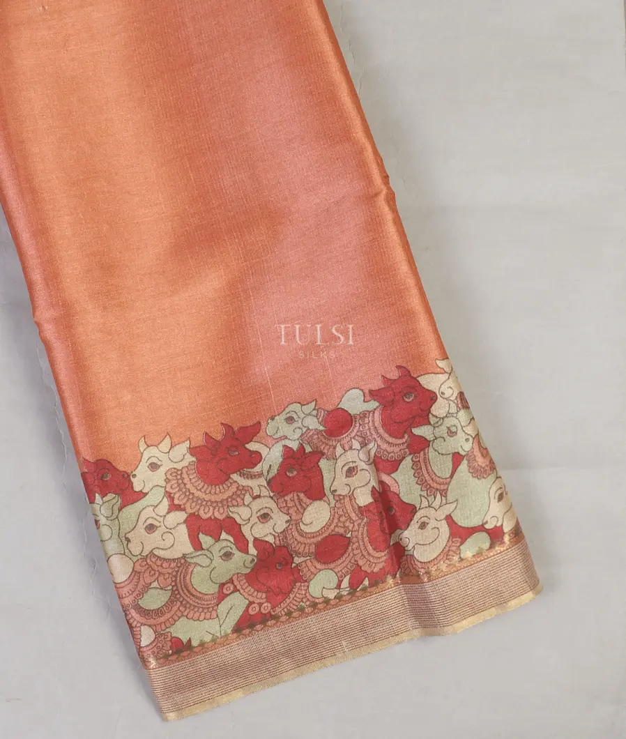 Dark Peach Tussar Printed Saree T585123-image