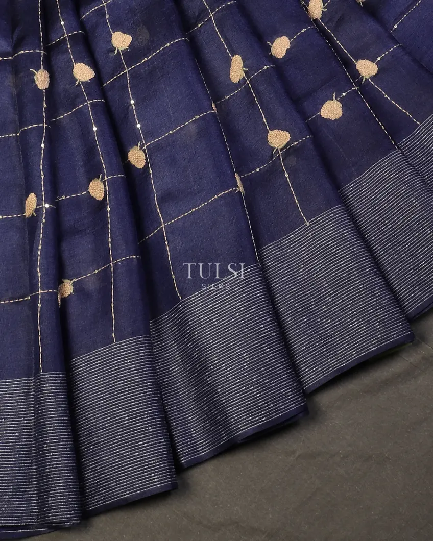 Blue Tussar Embroidery Saree T578796-image