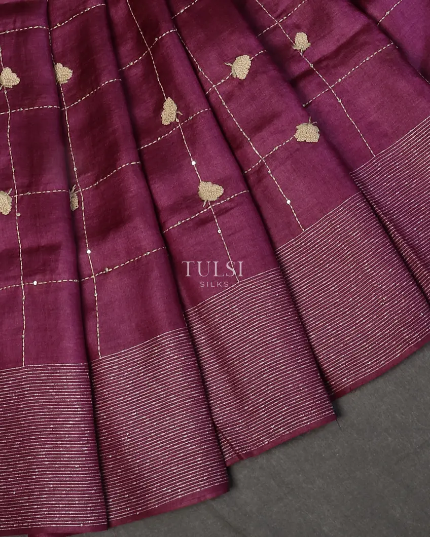 Purple Tussar Embroidery Saree T588174-image