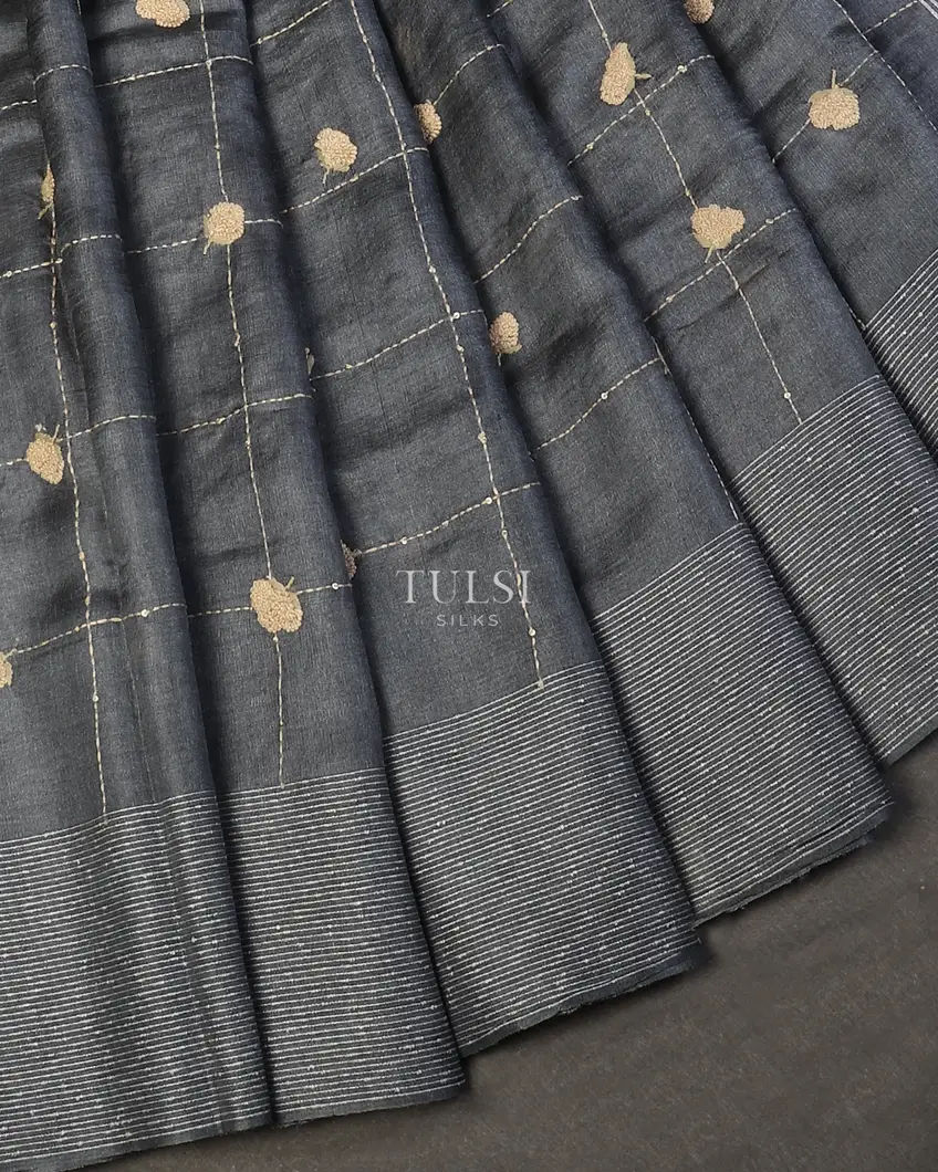 Grey Tussar Embroidery Saree T588175-image