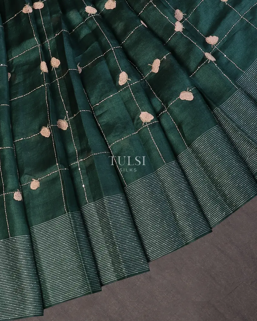 Peacock Blue Tussar Embroidery Saree T588172-image