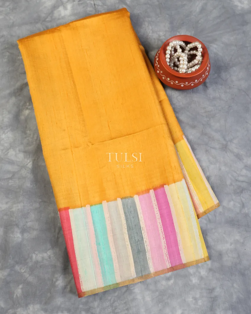 Yellow Tussar Printed Saree T589079-image