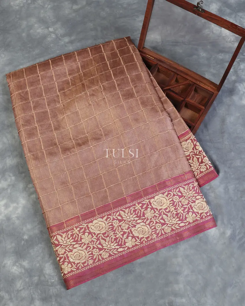 Dusty Pink Tissue Tussar Embroidery Saree T588163-image