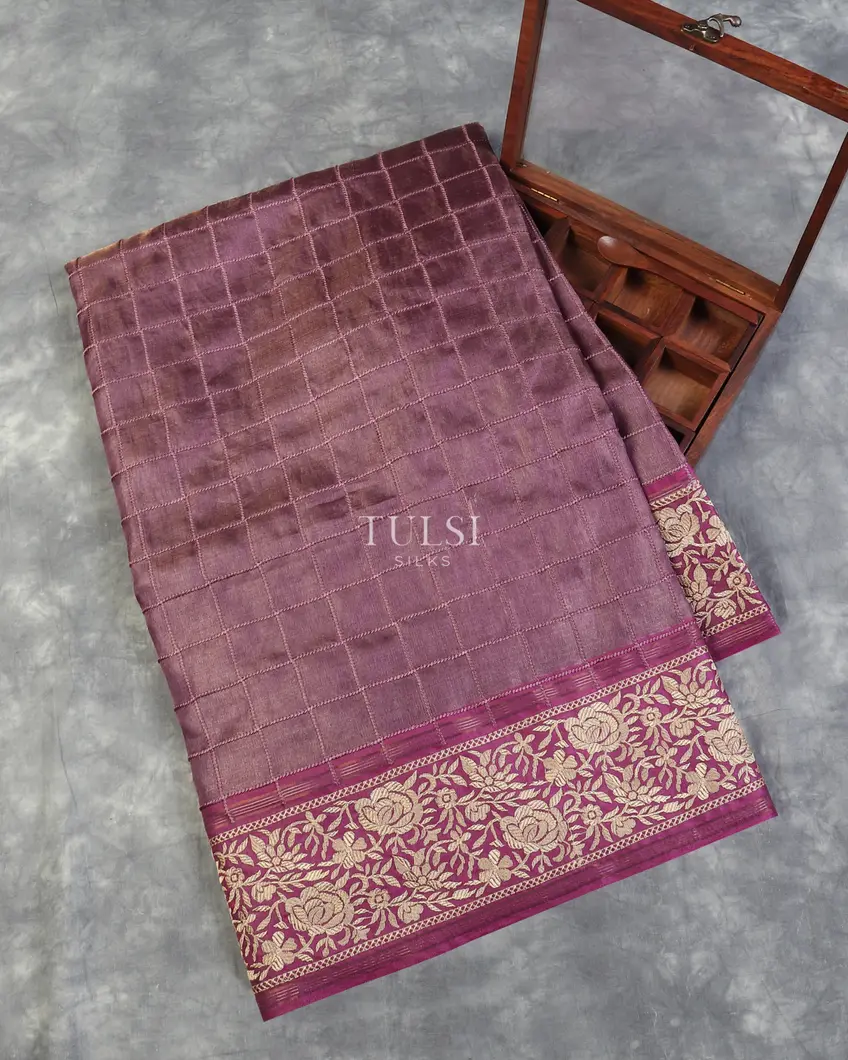 Pinkish Purple Tissue Tussar Embroidery Saree T588162-image