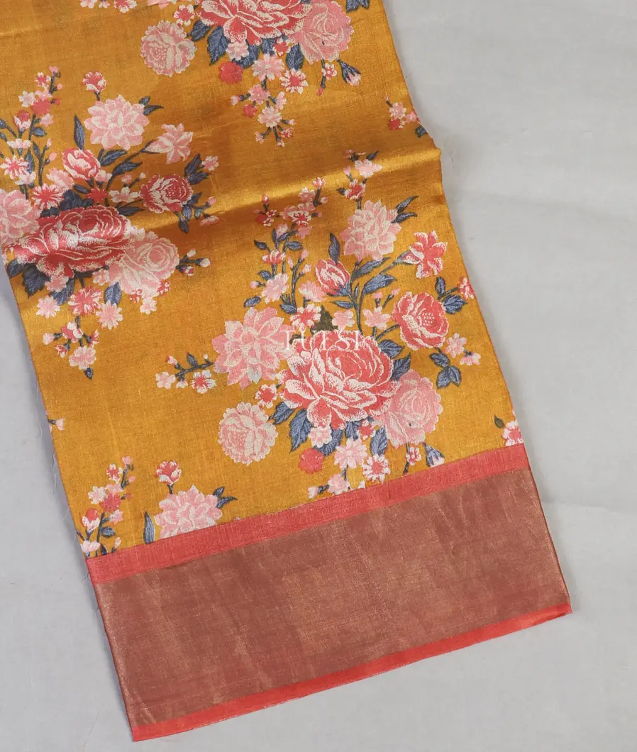 Yellow Tussar Printed Saree T583573-image