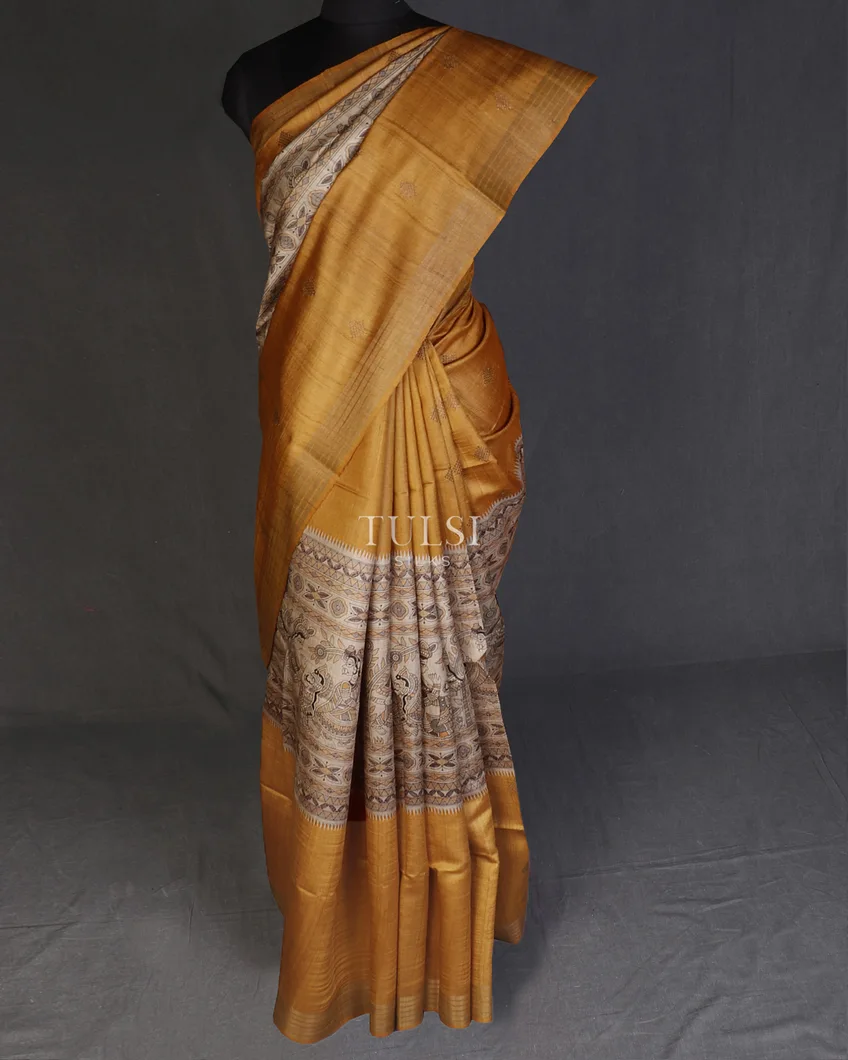 Beige And Yellow Tussar Printed Saree T588562-image