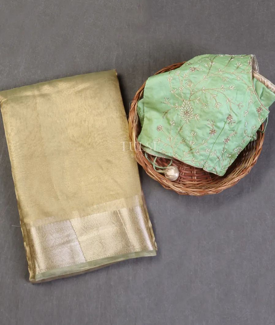 Golden Beige Woven Tissue Organza Saree T588733-image