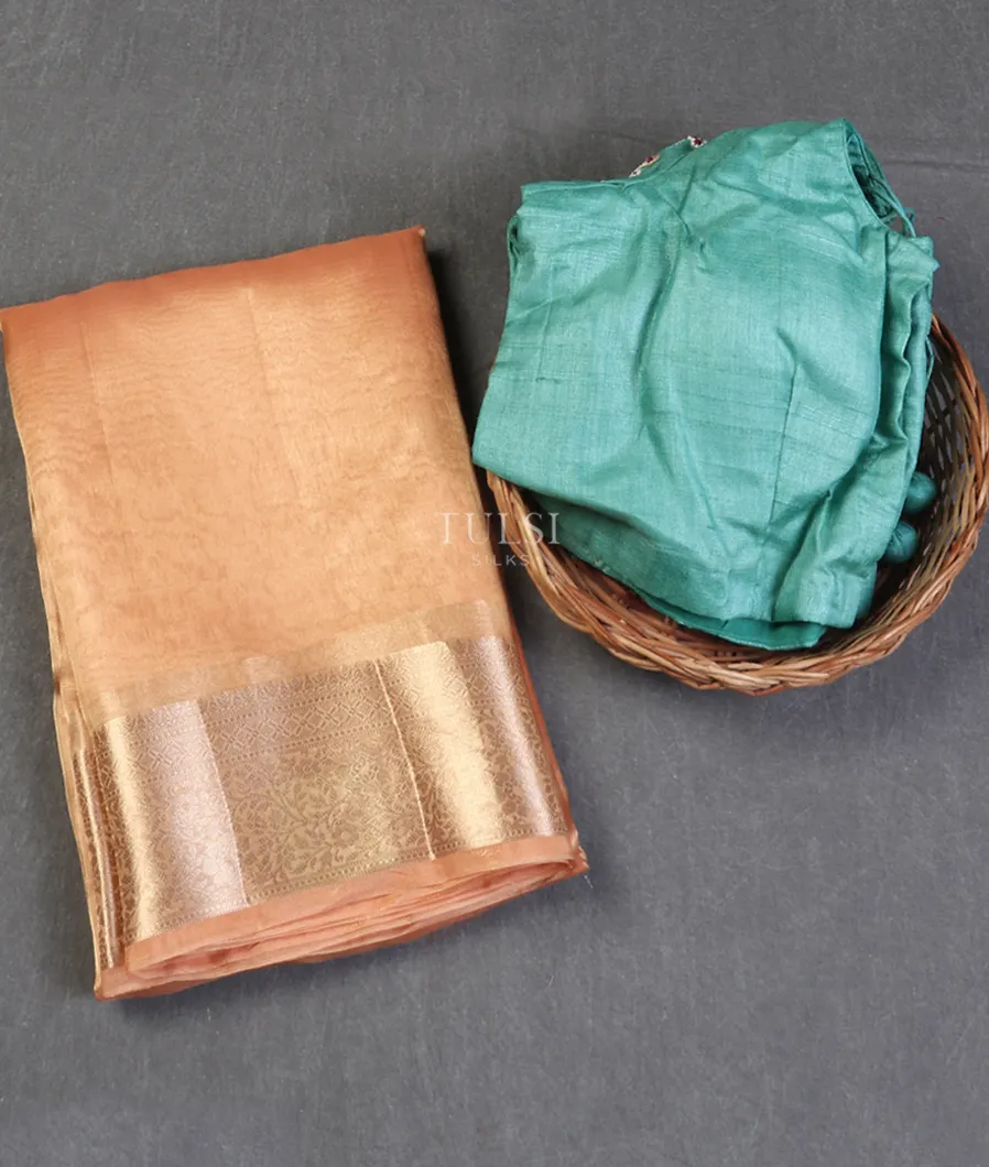 Peach Woven Tissue Organza Saree T588742-image