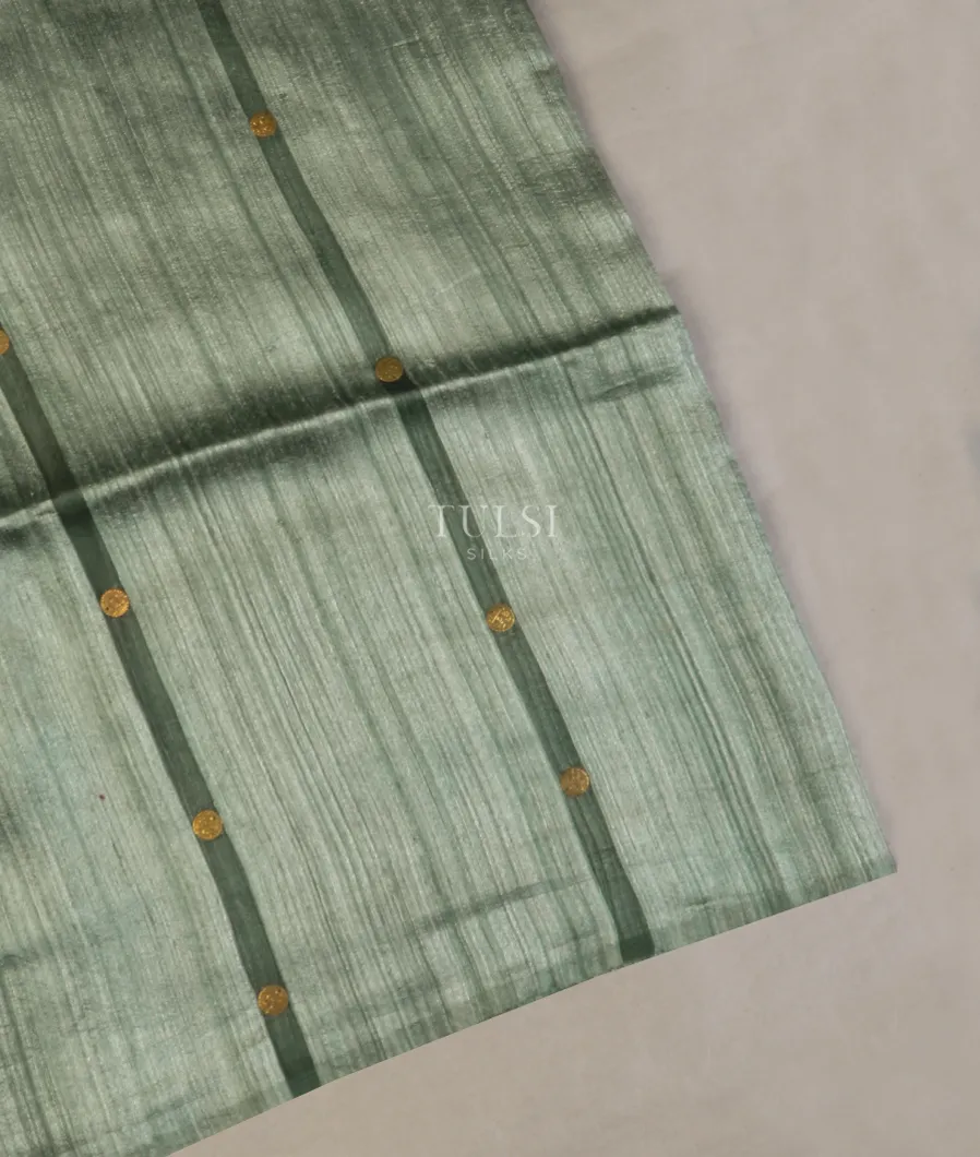 Greenish Grey Handwoven Tussar Saree T569683-image