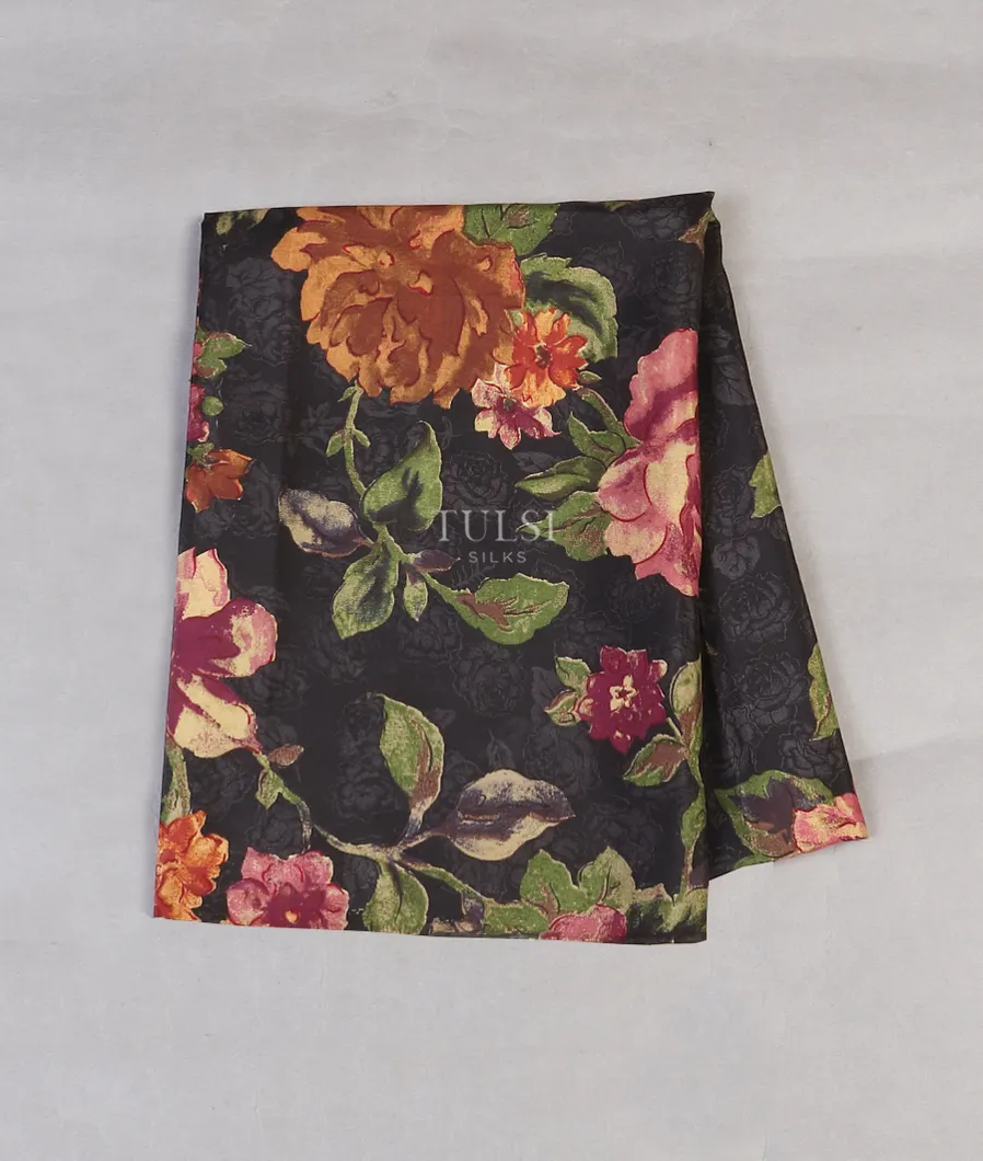 Black Hand Printed Kanjivaram Silk Blouse T566780-image