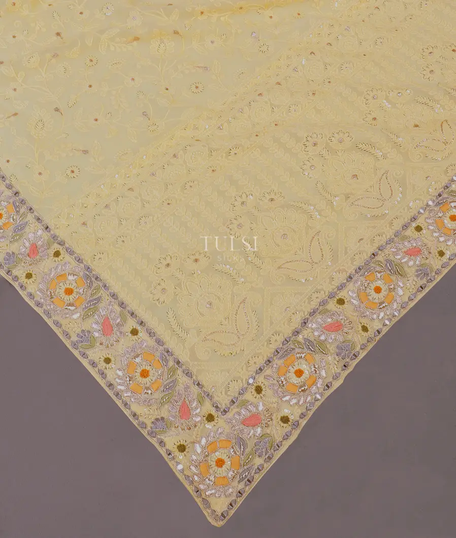 Light Yellow Georgette Silk Embroidery Saree T527261-image