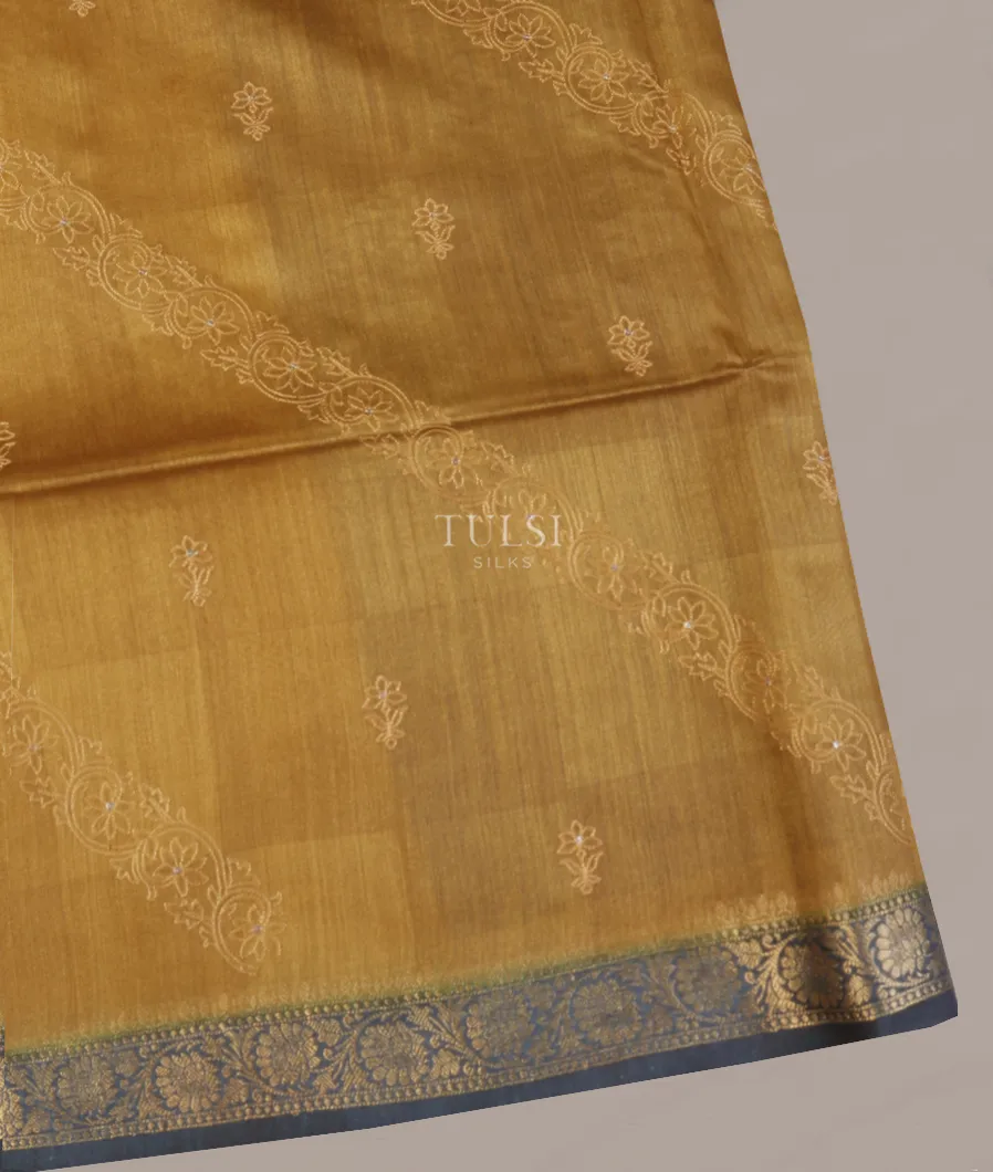 Yellow Tussar Embroidery Saree T575783-image