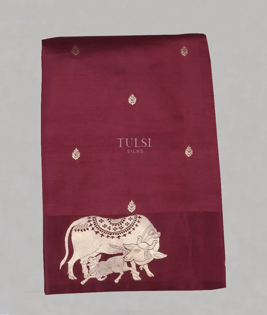 Burgundy Banaras Silk Saree T588758-image