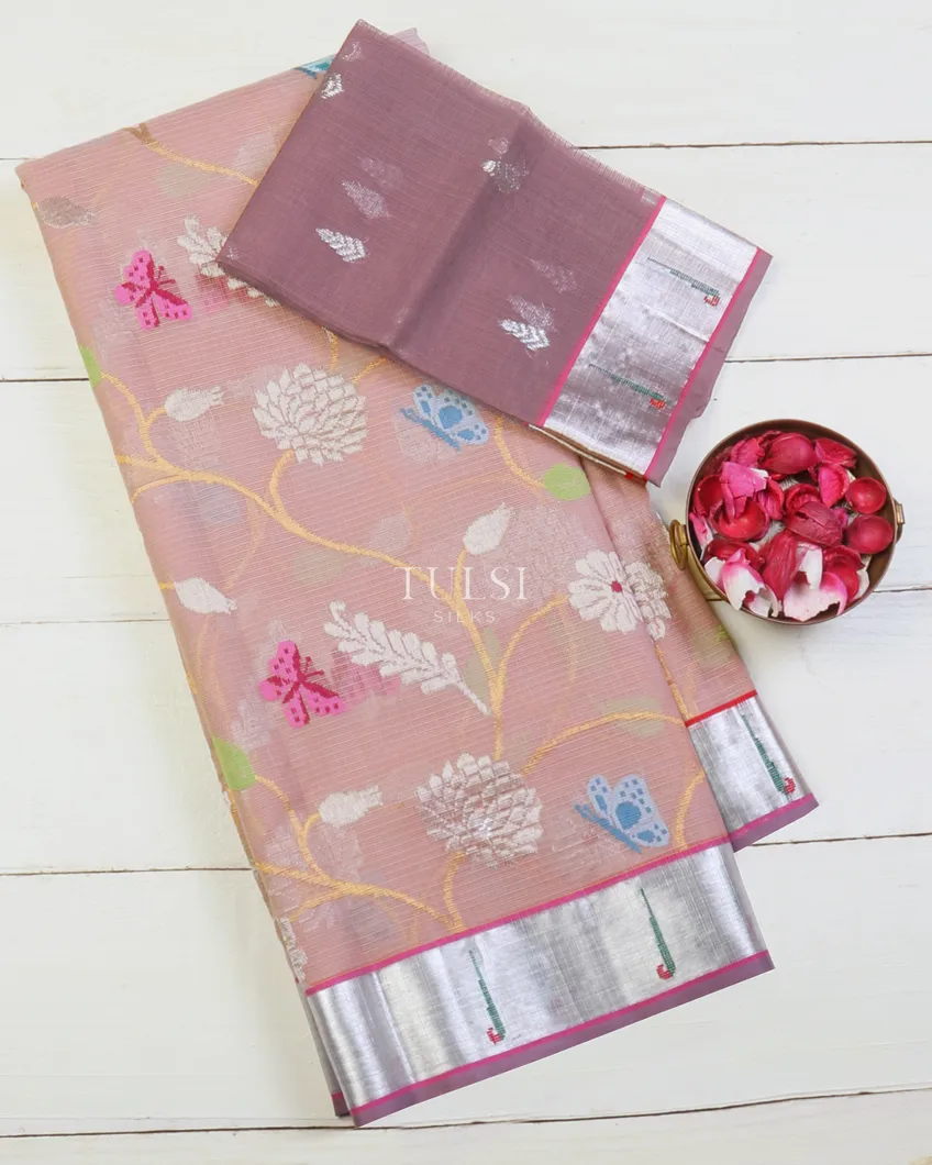 Pale Dusty Pink Zari Kota Saree T588690-image
