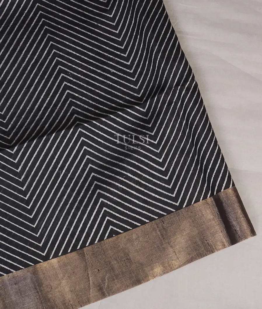 Black Printed Raw Silk Saree T585138-image