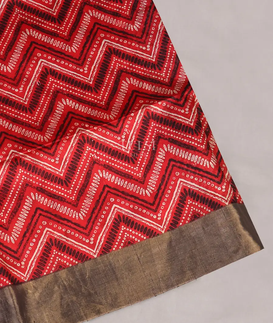 Red Printed Raw Silk Saree T412298-1-image