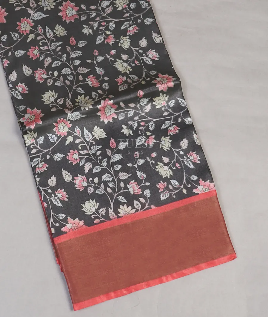 Dark Grey Tussar Printed Saree T572745-image