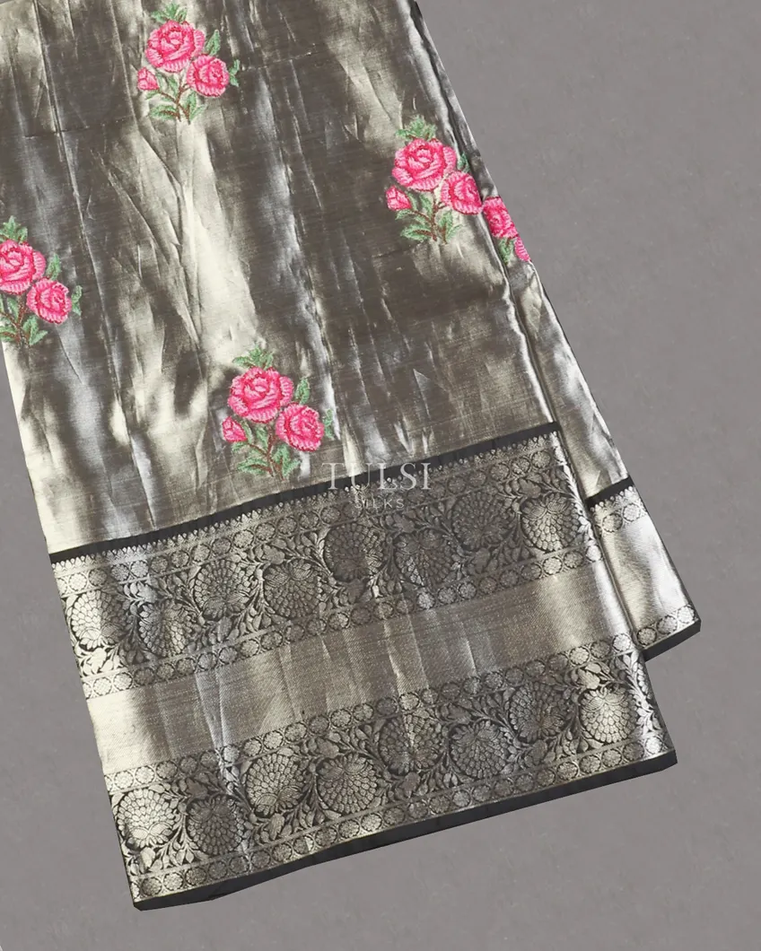 Black And Silver Kanjivaram Embroidery Silk Saree T572971-image