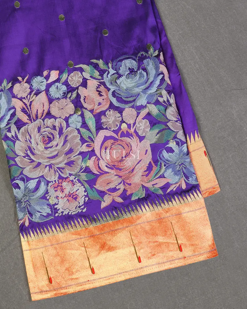 Purple Kanjivaram Embroidery Silk Saree With Paithani Border and Pallu T557644-image