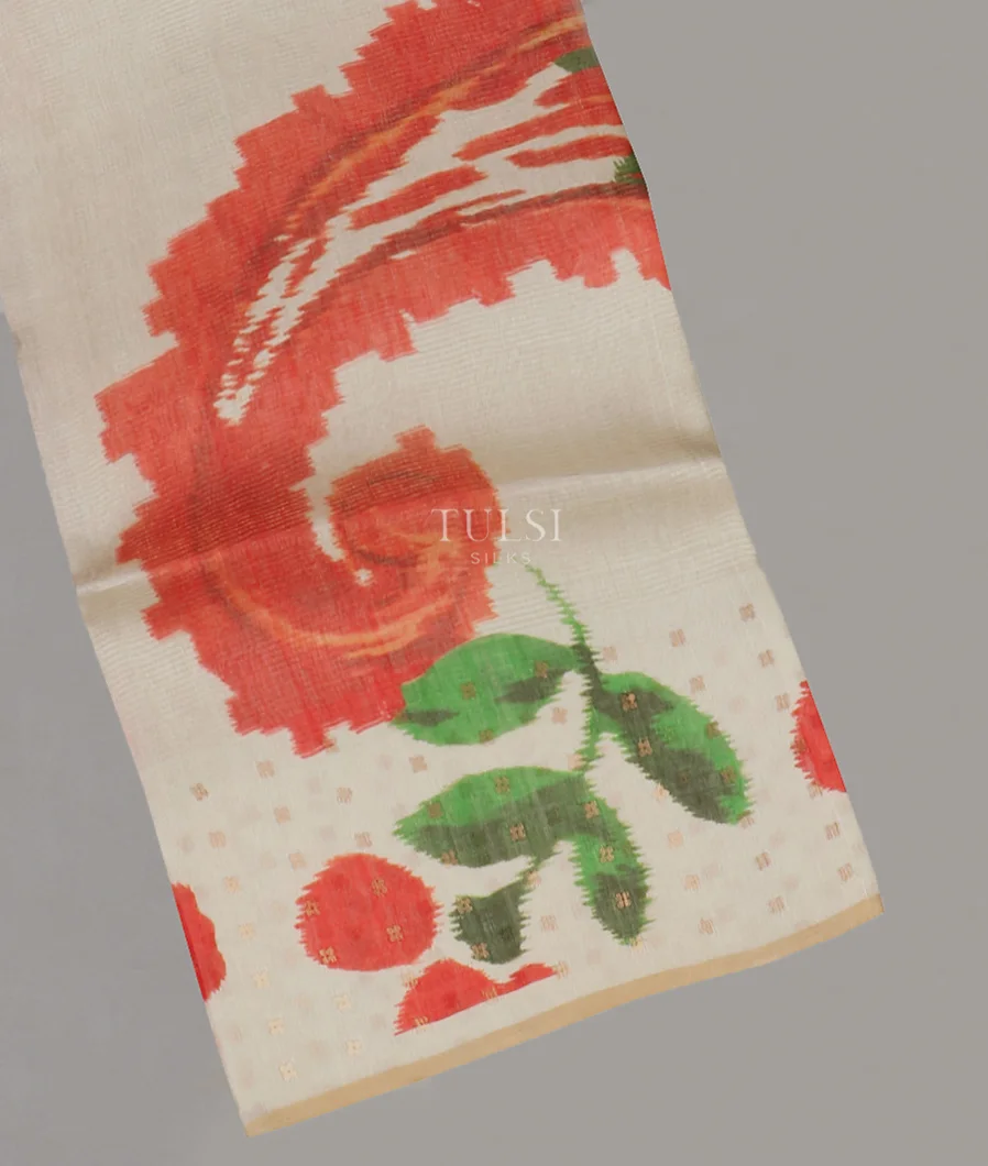 Off - White Tissue Organza Printed Saree T571048-image