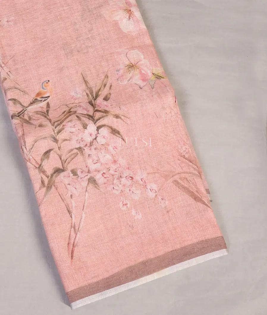 Pink Linen Printed Saree T516215-image