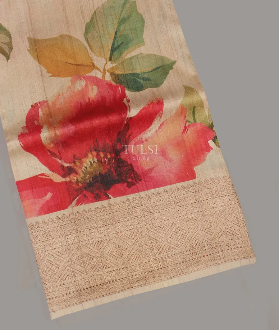 Beige Banaras Tussar Georgette Saree T524277-image