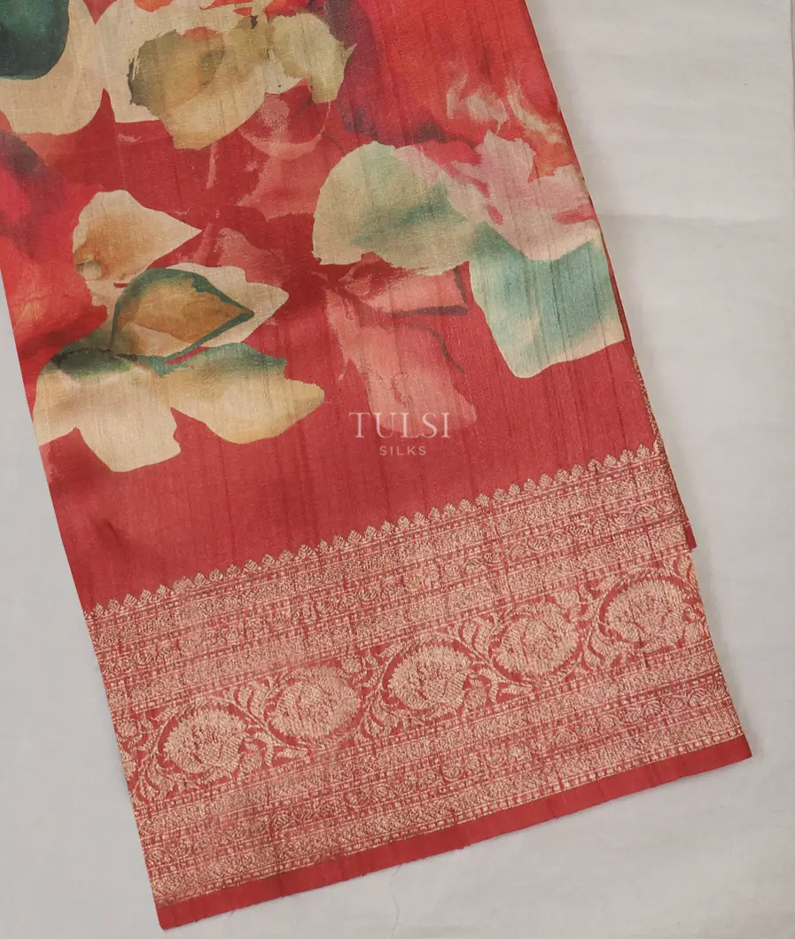 Red Banaras Tussar Georgette Saree T530363-image